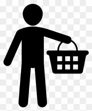 Man Holding Shopping Basket Vector - Man With Basket Icon