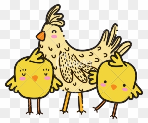 Color Hen With Chicks Farm Bird Animals - Illustration