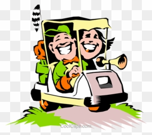 Golf Vector Clipart Of A Couple In A Cartoon Golf Cart - Couples Golf Clip Art