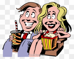 Cartoon Date Royalty Free Vector Clip Art Illustration - Couple Watching Movie Clipart