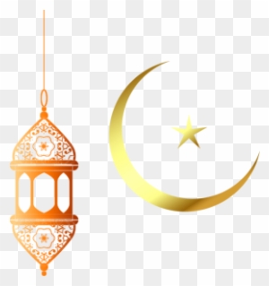 Muslim Golden Moon And Lamp Elements, Golden Frame - Portable Network Graphics