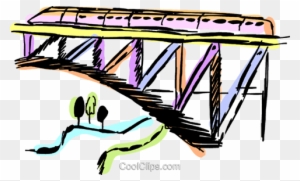 Train Traveling Over A Bridge Royalty Free Vector Clip - Travelling In Train Drawing