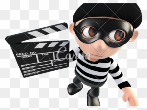 Clapperboard Clipart Movie Maker - 3d Funny Cartoon Burglar Thief Holding
