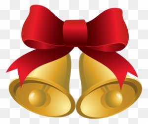 Christmas Gold Bells With Red Bow Png Clipart Image - Christmas Bells And Bows