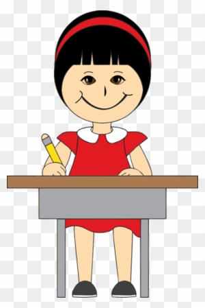 Clipart Children In School Desks - Cartoon Girl Sitting In Desk