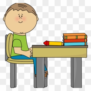Desk Clipart School Boy At School Desk Clip Art School - Sit In Chair Clip Art