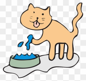 Water, Simple, Bowl, Drinking, Art, Paw, Pet - Cartoon Cats Drinking Water