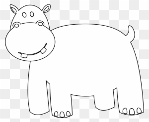 Line Drawing Animals - Black And White Hippo Graphic
