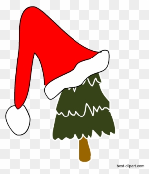 Christmas Tree With Santa's Hat Free Clip Art - Christmas Day