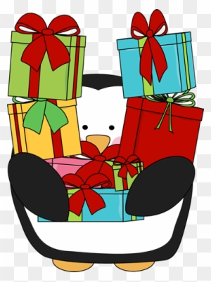 Penguin Carrying Christmas Presents - Penguins With Gifts Clip Art
