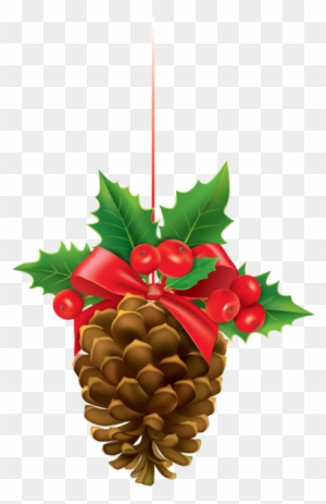 Christmas Pinecone With Mistletoe Png Clipart Image - Christmas Pine Cone Clipart