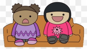 Free Two Kids Watching Tv Clip Art - Two Girls Watching Tv In Cartoon