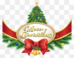 Merry Christmas With Tree And Bow Png Clipart Imageu200b - Christmas Tree Merry Christmas
