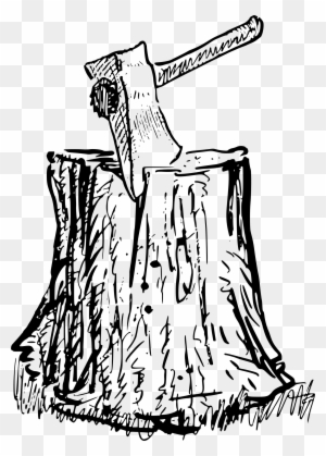 Tree Stump Axe Trunk Clip Art - Axe In Tree Stump Drawing