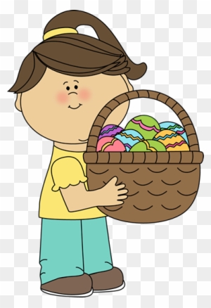 Easter - Girl Holding A Basket Clipart