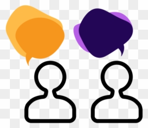 Icons Of Two People With Orange And Purple Speech Bubbles - Talking To Others Icon