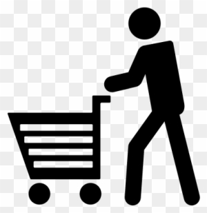 Man Walking With Shopping Cart Vector - Customer With Shopping Cart Icon Png