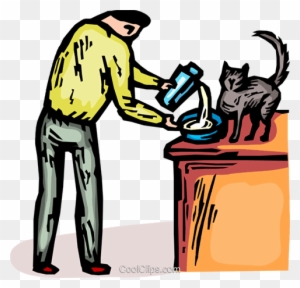 Man Pouring Milk In A Bowl For His Pet Ca Royalty Free - Black Cat