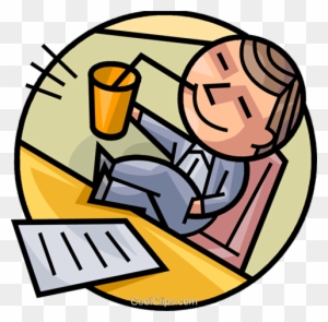 Relaxing At Desk Royalty Free Vector Clip Art Illustration - Relaxing In The Office Clipart