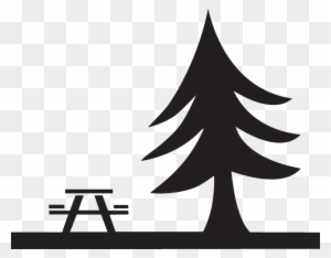 Picnic Table With Evergreen Tree - Picnic Area Sign