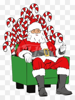 Santa Claus On Candy Throne - Santa Candy Cane Throne Png