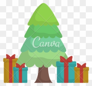 Christmas Tree With Gift Boxes Vector Icon Illustration - Illustration