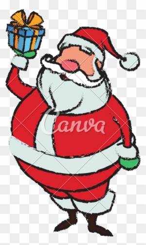 Cartoon Santa Claus Holding Gift Box For Your Christmas - Cartoon Santa Chimney