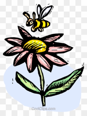 Flower And A Bee Royalty Free Vector Clip Art Illustration - Sunflower