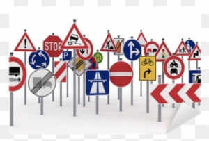 A Lot Of Traffic Signs Over White Background Sticker - Lot Of Street Signs