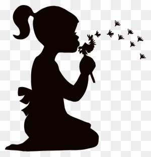 Girl Dispersing Dandelions - Little Girl Blowing Dandelion Silhouette