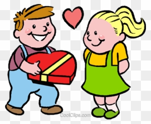 Boy Giving Girl Box Of Chocolates Royalty Free Vector - Celebrating Valentines Day Clipart