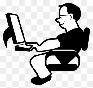 Animated Person Using Computer