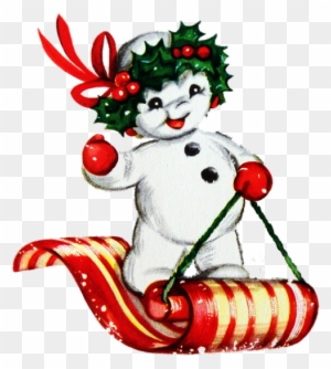 Clip Art Library Library Snowman On Sled Png All Things - Retro Vintage Snowman Clipart
