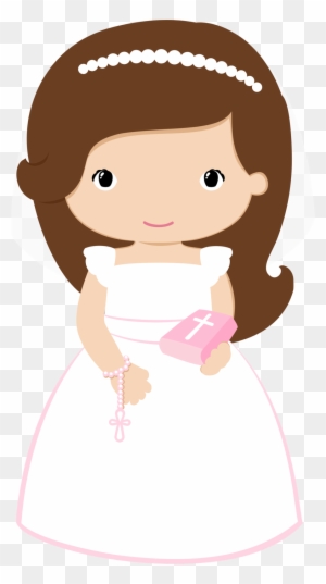 Girls In Pink For Their First Communion - Girl First Communion Clipart