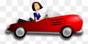 Brunette Female Driver - Woman Driving Car Cartoon