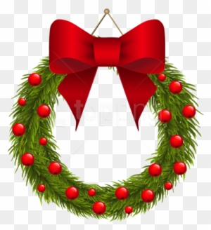 Free Png Christmas Pine Wreath With Red Bowpicture - Christmas Ribbon Bow .png