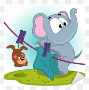Elephant Mistakenly Hung On Clothespins Mouse By The - Stock Illustration