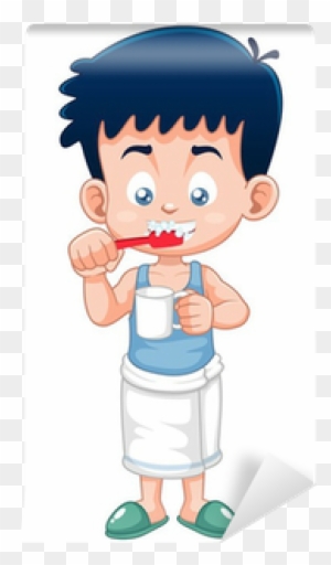 Fotomural Ilustración Vectorial De Boy Cepillarse Los - Boy Brushing His Teeth Clipart
