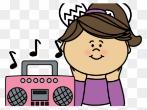 Girl Listening To Music Clipart
