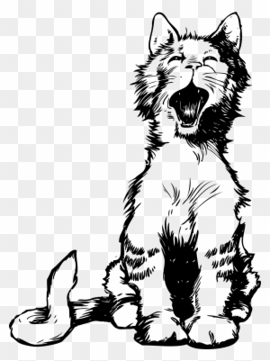 Cat S Meow Black White Line Art Tatoo Tattoo - Cats Meowing Clipart Black And White