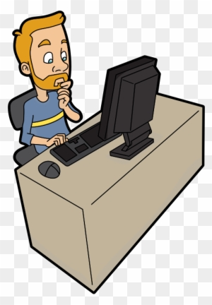 Cartoon Man Doing Research Using A Computer - Cartoon Using Using Computer