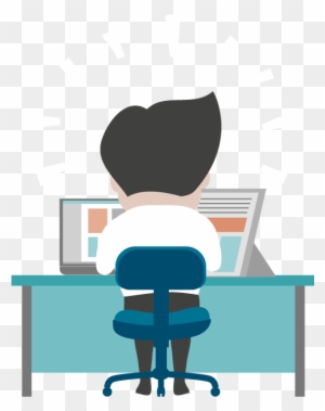 Cartoon Business Man Working At Office Desk - Office Cartoon Png