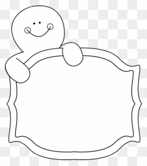 Black And White Gingerbread Man Sign Clip Art - Gingerbread Man Holding Sign