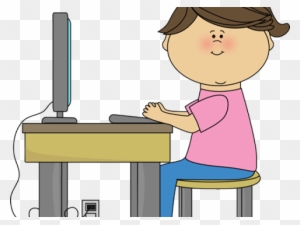 Computer Station Cliparts - Girl Sitting At Computer Clipart