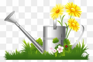 Spring Decoration With Water Can Grass And Flowers - Spring Flower Clipart Png