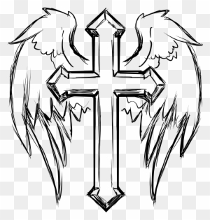 Cross With Wings Line Art - Cross With Angel Wings Cross With Wings Line Art - Cross With Angel Wings