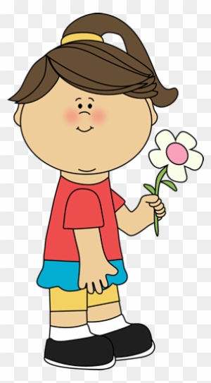 Red Flower Clipart Little Flower - Girl Holding A Flower Clip Art