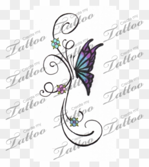 Marketplace Tattoo Little Butterfly And Flower Vine - Butterfly And Vine Tattoos