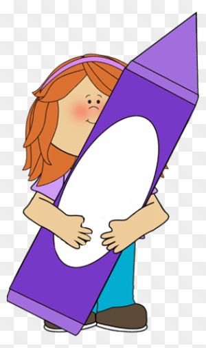 Girl Holding A Big Purple Crayon Girl With Crayons Clipart Free Transparent Png Clipart Images Download