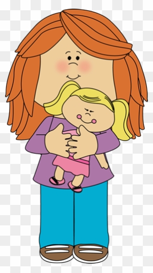Little Girl Holding A Doll - Girl Playing With Doll Clipart